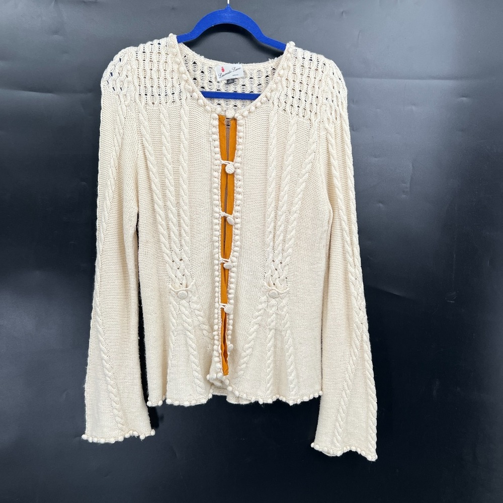 Anthropologie Laureate Lane retro grandma sweater cable knit pom pom XL - Picture 13 of 13